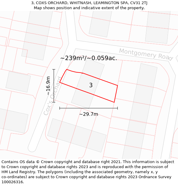 3, COXS ORCHARD, WHITNASH, LEAMINGTON SPA, CV31 2TJ: Plot and title map