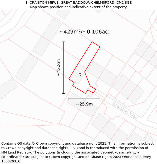 3, CRAISTON MEWS, GREAT BADDOW, CHELMSFORD, CM2 8GE: Plot and title map