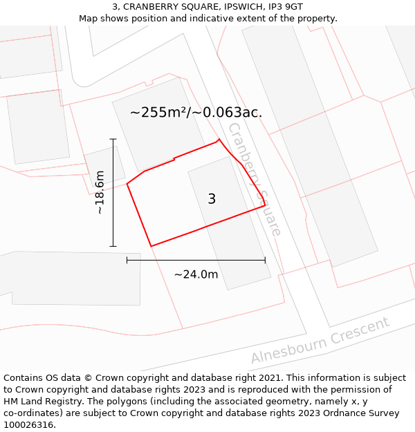 3, CRANBERRY SQUARE, IPSWICH, IP3 9GT: Plot and title map