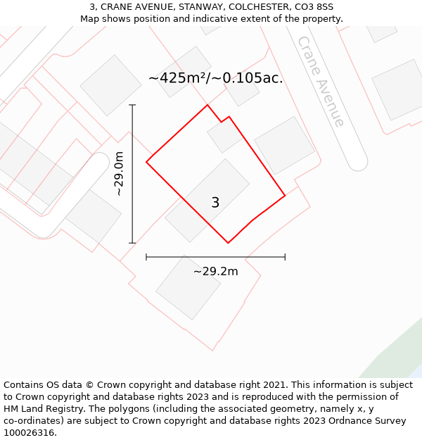 3, CRANE AVENUE, STANWAY, COLCHESTER, CO3 8SS: Plot and title map