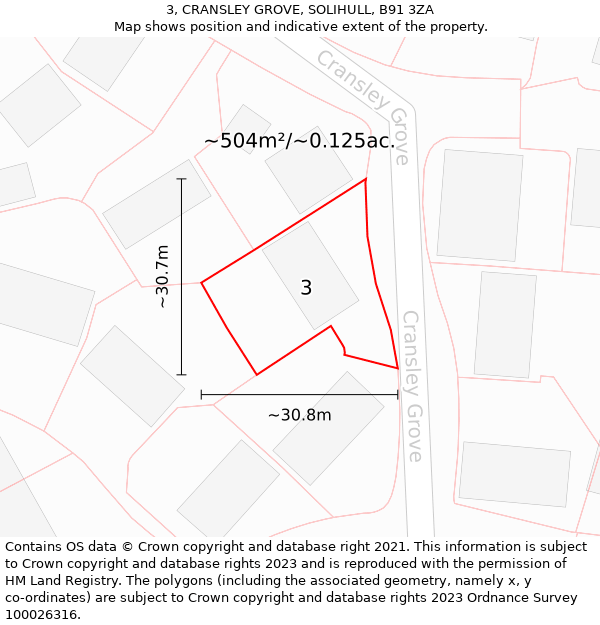 3, CRANSLEY GROVE, SOLIHULL, B91 3ZA: Plot and title map