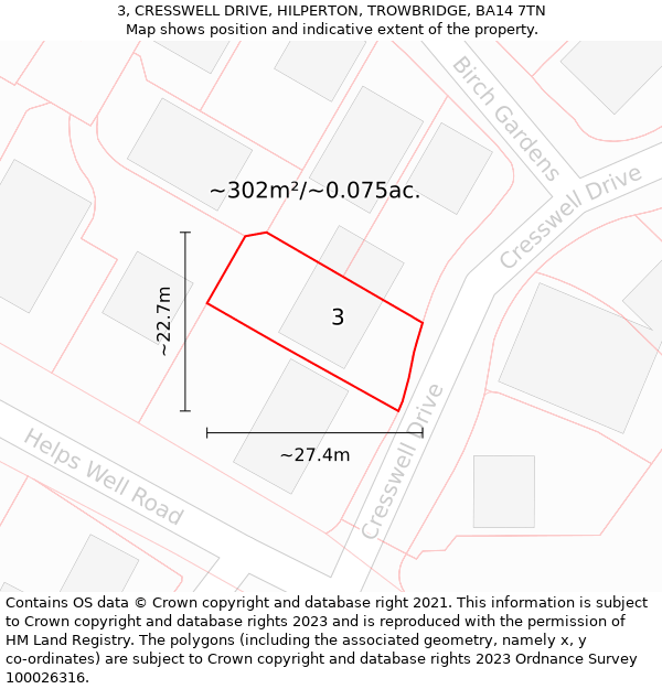 3, CRESSWELL DRIVE, HILPERTON, TROWBRIDGE, BA14 7TN: Plot and title map