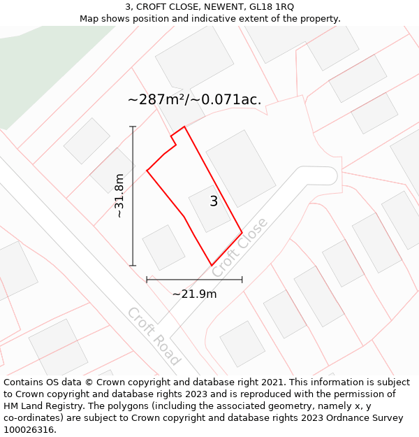 3, CROFT CLOSE, NEWENT, GL18 1RQ: Plot and title map