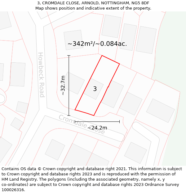 3, CROMDALE CLOSE, ARNOLD, NOTTINGHAM, NG5 8DF: Plot and title map