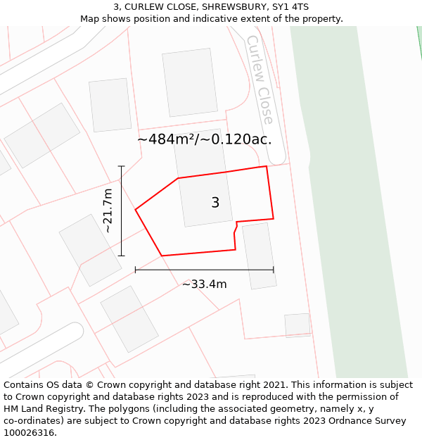 3, CURLEW CLOSE, SHREWSBURY, SY1 4TS: Plot and title map