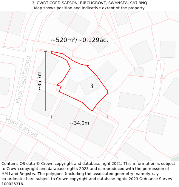 3, CWRT COED SAESON, BIRCHGROVE, SWANSEA, SA7 9NQ: Plot and title map