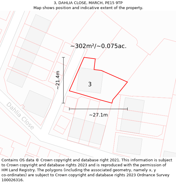 3, DAHLIA CLOSE, MARCH, PE15 9TP: Plot and title map