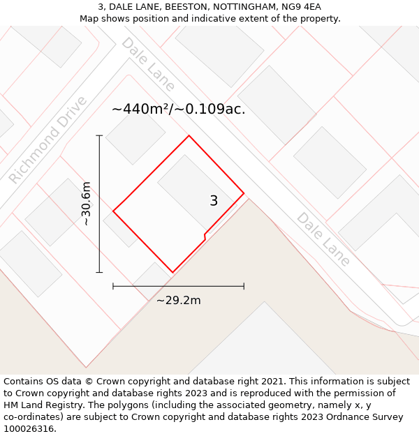 3, DALE LANE, BEESTON, NOTTINGHAM, NG9 4EA: Plot and title map