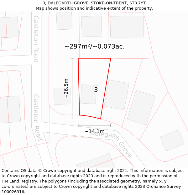 3, DALEGARTH GROVE, STOKE-ON-TRENT, ST3 7YT: Plot and title map