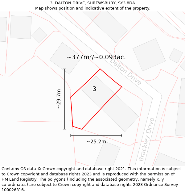 3, DALTON DRIVE, SHREWSBURY, SY3 8DA: Plot and title map