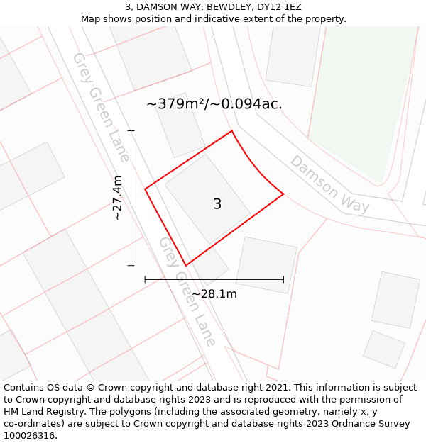 3, DAMSON WAY, BEWDLEY, DY12 1EZ: Plot and title map