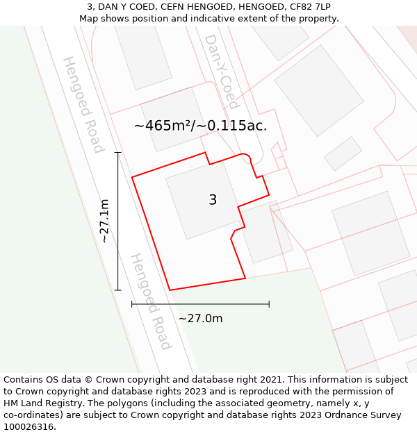 3, DAN Y COED, CEFN HENGOED, HENGOED, CF82 7LP: Plot and title map