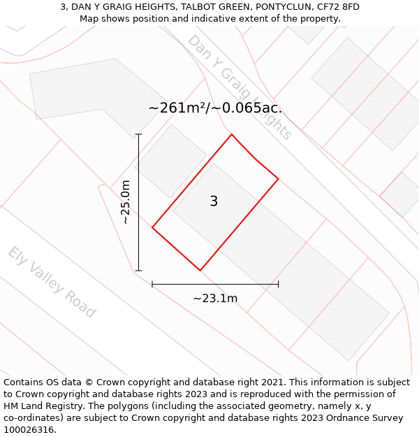 3, DAN Y GRAIG HEIGHTS, TALBOT GREEN, PONTYCLUN, CF72 8FD: Plot and title map