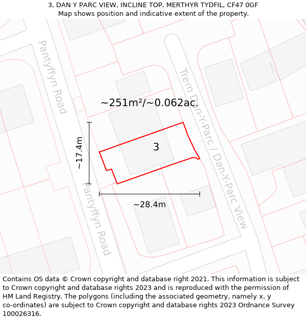 3, DAN Y PARC VIEW, INCLINE TOP, MERTHYR TYDFIL, CF47 0GF: Plot and title map