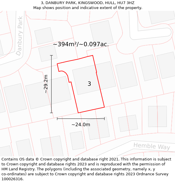 3, DANBURY PARK, KINGSWOOD, HULL, HU7 3HZ: Plot and title map