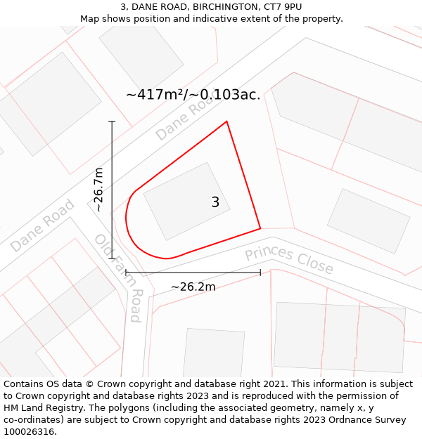 3, DANE ROAD, BIRCHINGTON, CT7 9PU: Plot and title map