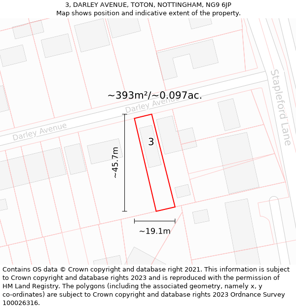 3, DARLEY AVENUE, TOTON, NOTTINGHAM, NG9 6JP: Plot and title map