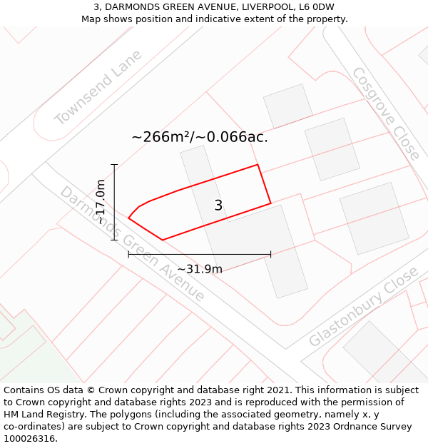 3, DARMONDS GREEN AVENUE, LIVERPOOL, L6 0DW: Plot and title map