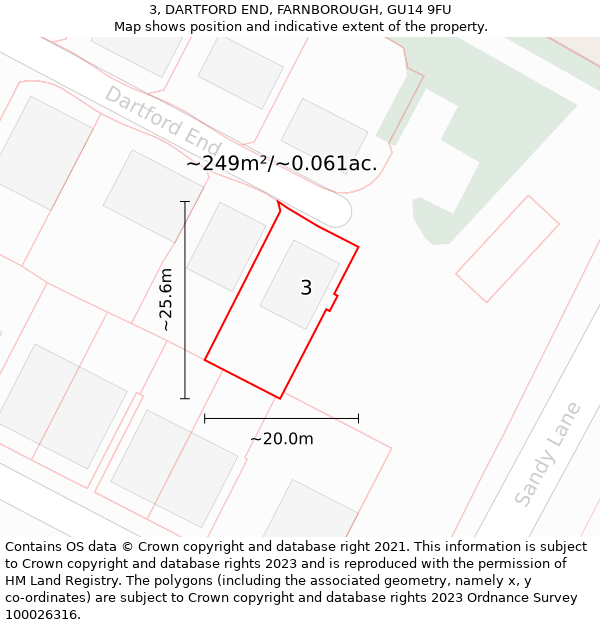 3, DARTFORD END, FARNBOROUGH, GU14 9FU: Plot and title map