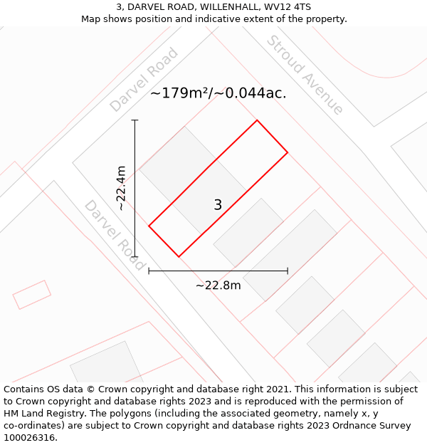 3, DARVEL ROAD, WILLENHALL, WV12 4TS: Plot and title map