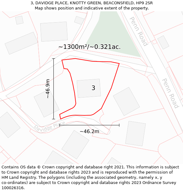 3, DAVIDGE PLACE, KNOTTY GREEN, BEACONSFIELD, HP9 2SR: Plot and title map