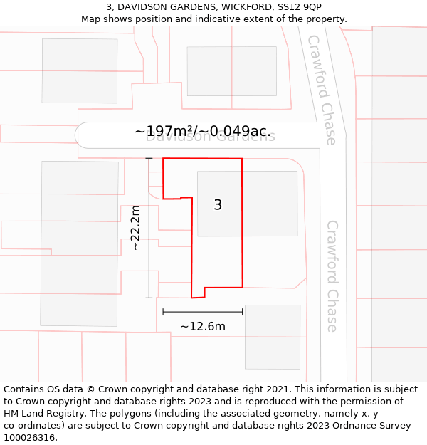 3, DAVIDSON GARDENS, WICKFORD, SS12 9QP: Plot and title map