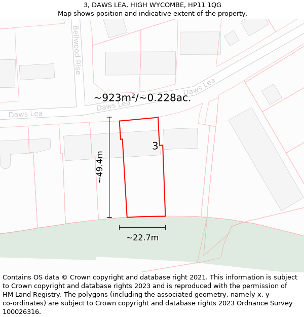 3, DAWS LEA, HIGH WYCOMBE, HP11 1QG: Plot and title map