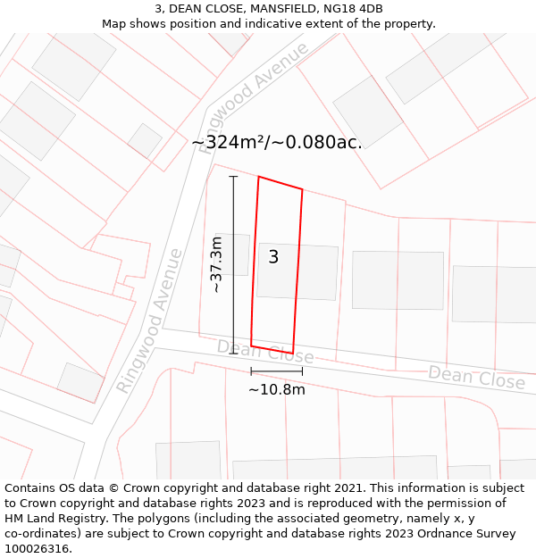 3, DEAN CLOSE, MANSFIELD, NG18 4DB: Plot and title map