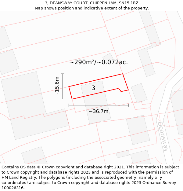 3, DEANSWAY COURT, CHIPPENHAM, SN15 1RZ: Plot and title map