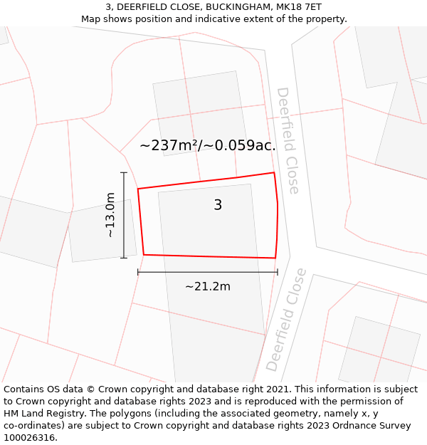 3, DEERFIELD CLOSE, BUCKINGHAM, MK18 7ET: Plot and title map