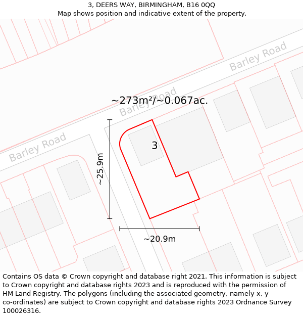 3, DEERS WAY, BIRMINGHAM, B16 0QQ: Plot and title map