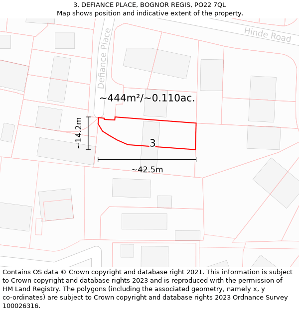 3, DEFIANCE PLACE, BOGNOR REGIS, PO22 7QL: Plot and title map