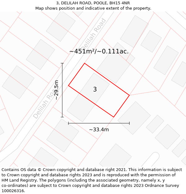 3, DELILAH ROAD, POOLE, BH15 4NR: Plot and title map