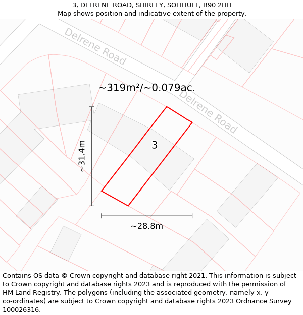 3, DELRENE ROAD, SHIRLEY, SOLIHULL, B90 2HH: Plot and title map