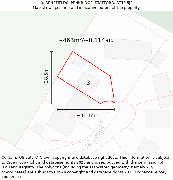 3, DENEFIELDS, PENKRIDGE, STAFFORD, ST19 5JF: Plot and title map