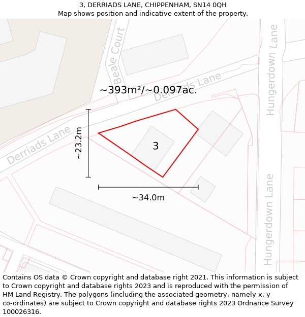 3, DERRIADS LANE, CHIPPENHAM, SN14 0QH: Plot and title map