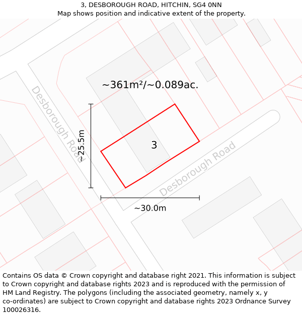 3, DESBOROUGH ROAD, HITCHIN, SG4 0NN: Plot and title map