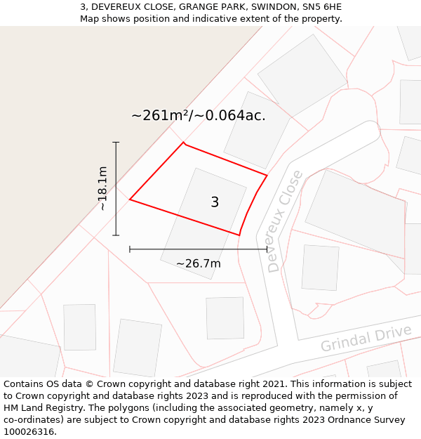 3, DEVEREUX CLOSE, GRANGE PARK, SWINDON, SN5 6HE: Plot and title map