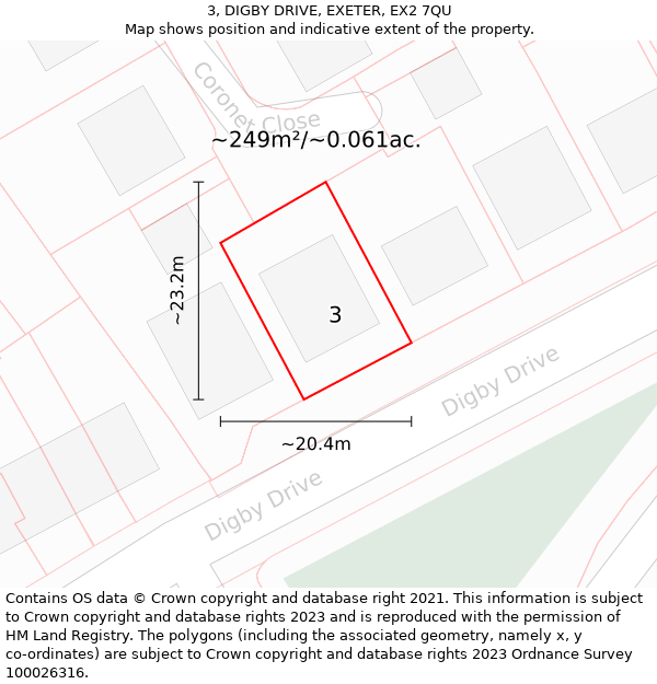 3, DIGBY DRIVE, EXETER, EX2 7QU: Plot and title map