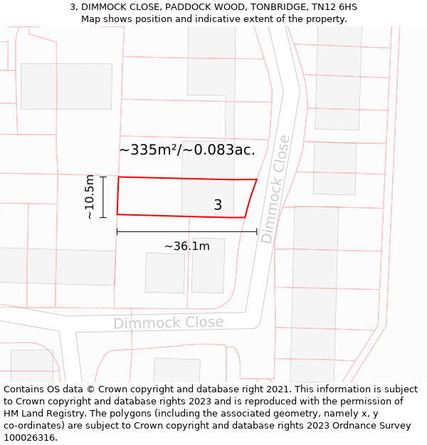 3, DIMMOCK CLOSE, PADDOCK WOOD, TONBRIDGE, TN12 6HS: Plot and title map