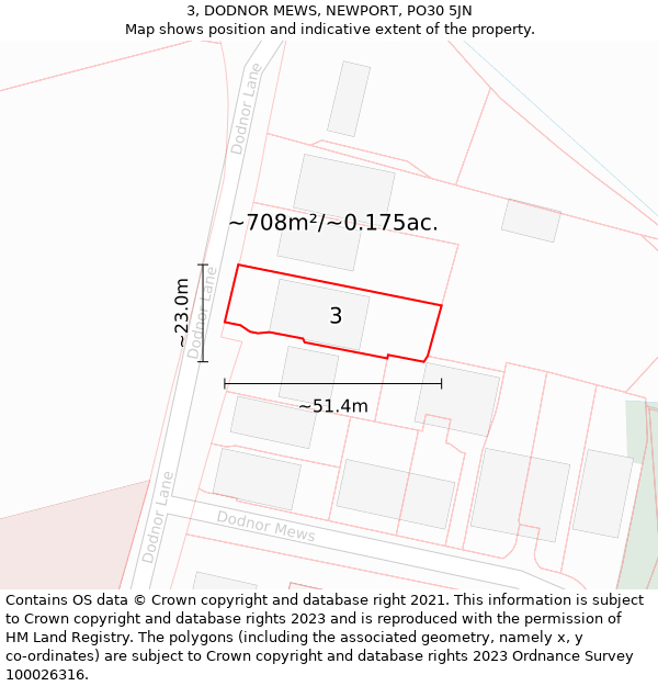 3, DODNOR MEWS, NEWPORT, PO30 5JN: Plot and title map