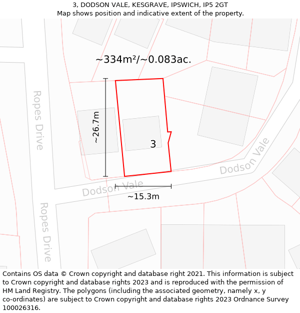 3, DODSON VALE, KESGRAVE, IPSWICH, IP5 2GT: Plot and title map