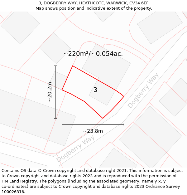 3, DOGBERRY WAY, HEATHCOTE, WARWICK, CV34 6EF: Plot and title map