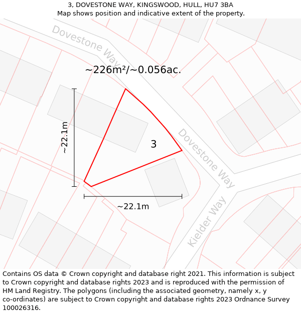3, DOVESTONE WAY, KINGSWOOD, HULL, HU7 3BA: Plot and title map