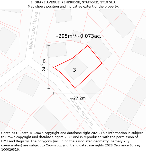 3, DRAKE AVENUE, PENKRIDGE, STAFFORD, ST19 5UA: Plot and title map