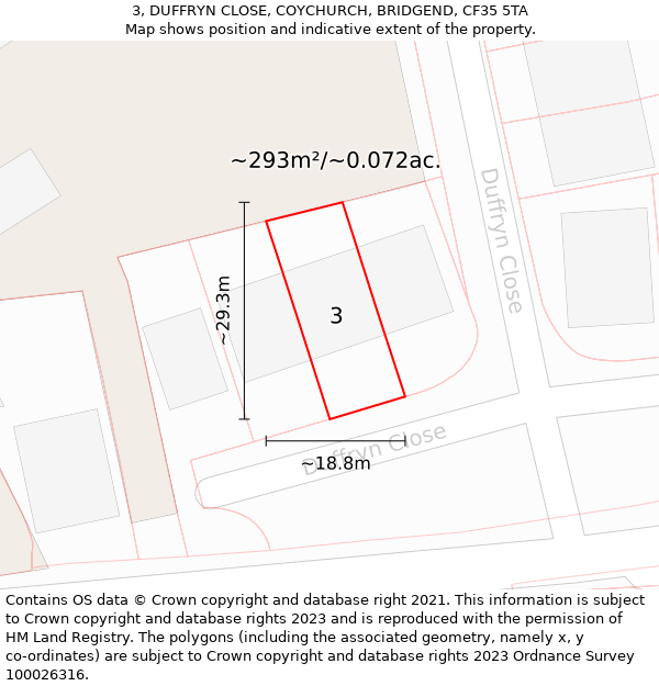 3, DUFFRYN CLOSE, COYCHURCH, BRIDGEND, CF35 5TA: Plot and title map