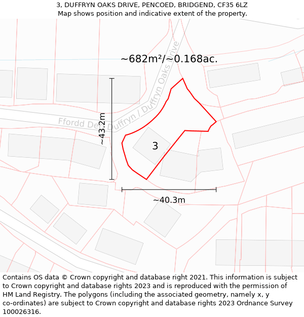 3, DUFFRYN OAKS DRIVE, PENCOED, BRIDGEND, CF35 6LZ: Plot and title map