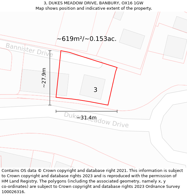 3, DUKES MEADOW DRIVE, BANBURY, OX16 1GW: Plot and title map