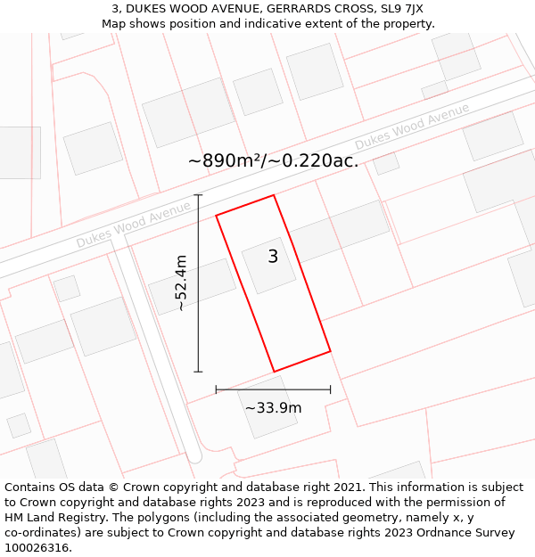 3, DUKES WOOD AVENUE, GERRARDS CROSS, SL9 7JX: Plot and title map