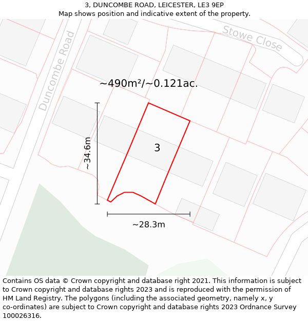 3, DUNCOMBE ROAD, LEICESTER, LE3 9EP: Plot and title map